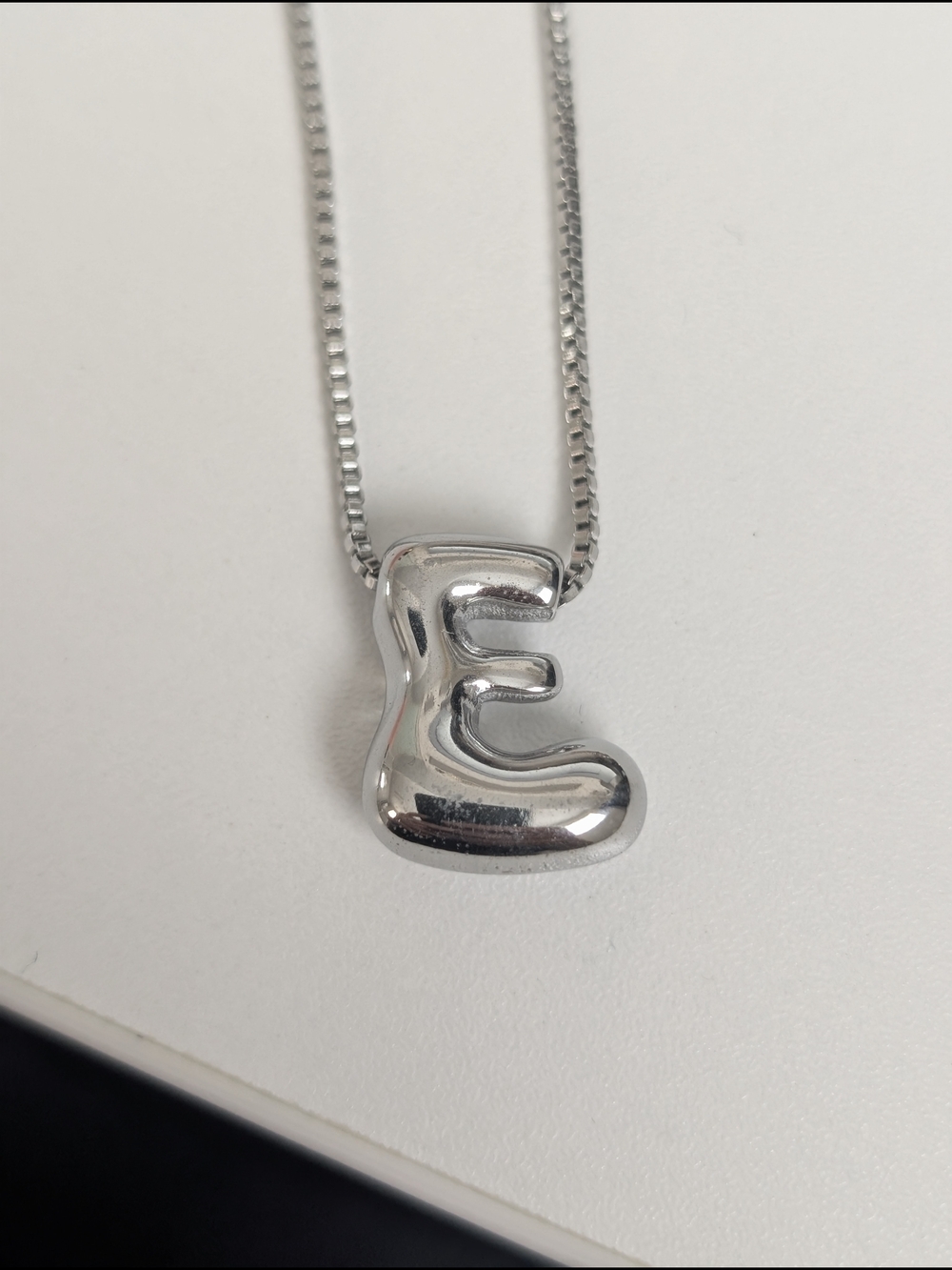 Stainless Steel Initial 'E' Pendant Necklace - Polished Silver